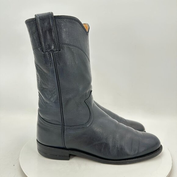 Justin Women Size 7B Black Leather Mid Calf Pull On Western Cowboy Boot - Picture 4 of 13